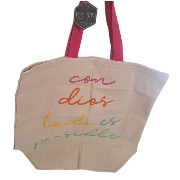 Boho Living Handbags - Boho Living With God All Things Are Possibls Spanish Canvas Cotton Tote Bag NWT
